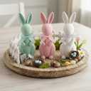 3 PCS Flocked Bunny Figurines, 5.5in Easter Bunny Decor with Ribbon Bow, Colorful Resin Rabbit Decor for Home, Spring Table Centerpieces, Easter Table Decor(Flocked 3pcs)