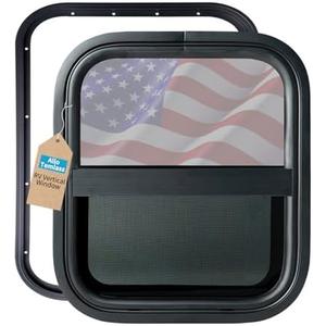 AlloTemlass Vertical RV Window, 14" W x 16" H Tinted Sliding Camper Trailer Window with Trim Ring, DOT Certified Replacement Window for RVs, Cargo Trailers, and Tiny Houses