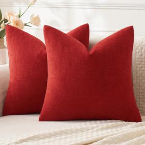 MIULEE Red Couch Pillow Covers 20x20 Inch, Set of 2 Soft Chenille Decorative Square Throw Pillow Covers Farmhouse for Sofa Living Room Bed