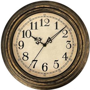 Plumeet Retro Wall Clock, 12'' Non Ticking Classic Silent Vintage Wall Clocks Decorative Kitchen Living Room Bedroom - Battery Operated (Copper Gold)