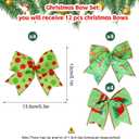 12 Pcs Green Christmas Tree Bows, 5 Inch Red Green Dots Bow for Christmas Tree Topper, Ornaments for Tree Home Coquette Room Birthday Party Front Door Wedding Holiday Decor
