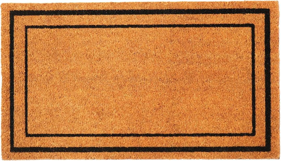 Welcome Doormats, Natural Coco Coir Mats with Non-Slip PVC Backing, Indoor Outdoor Mats for Home & Office, Floor Mats for Door Decor, Plain Entry Mat with Border, Beige & Black, 30"x17"