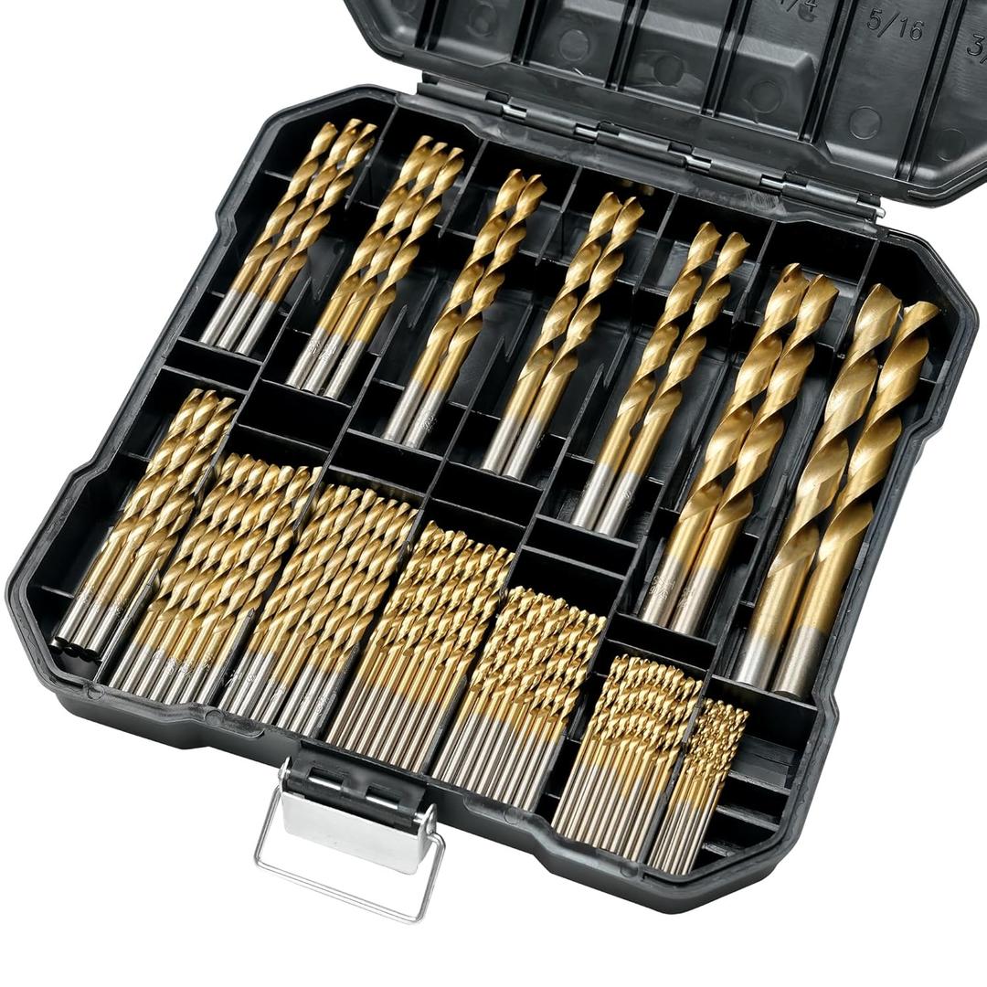 99 Pcs Drill Bit Set(1/16-3/8), 135 Tip Titanium Coated High Speed Steel, Twist Drill Bit Kit for Iron, Aluminum Alloy, Copper, Wood, Plastic, with Hard Storage