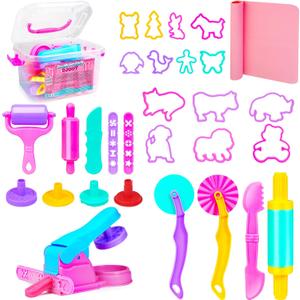 Playdough Tool Set for 2-8 Year Olds | 30-Piece Sensory Play Set with Animal Molds, Rolling Pin & Travel Storage Box | STEM Learning Toys for Preschool Classrooms | Birthday Gifts & Christmas Stuffers