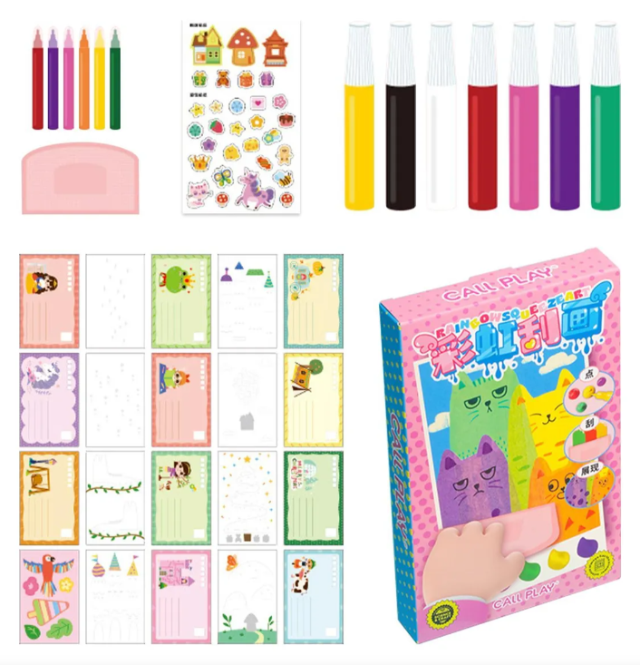 Upgrade Rainbow Magic Scratch Art Set Include 20 Premium Scratch Paper Sheets with 7-Color Tools Stickers, Create Floating Masterpieces & Postcards Creative Gifts for Birthday Valentines Day New Year