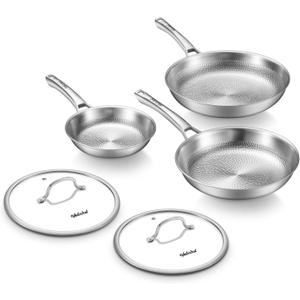 Titanium Pans set, 8+10+12Inch Pure Titanium Hammered Pro with Two Lids, Non-Toxic Skillet for Cooking, PFAS/PFOA/PTFE Free Cookware, Dishwasher&Oven Safe, Kitchen Induction Compatible