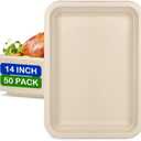 14 inch Large Paper Plates, 50 Pack Disposable Trays, 100% Compostable Paper Plates Heavy Duty, Eco Friendly Disposable Plates, Brown Paper Plates Dinner for Party BBQ Picnic