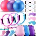 Poen 21 Pcs Pilates Equipment Kit for Home Workout Pilates Ring and Ball Set for Women 12'' Circle Yoga Fitness Essentials Kit with Resistance Bands, Yoga Strap, Socks,Bag (Pink,Blue,Purple)