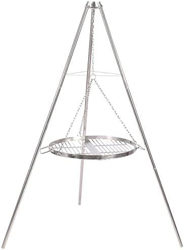 Lineslife Campfire Tripod Grill for Cooking, Durable Stainless Steel Camping Fire Tripod Grill with Round Grill Grate and Carrying Bag for Outdoor BBQ, Silver