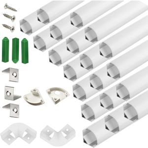 THMOOTHER UV Resistance 3.28FT V Shape LED Strip Channel Diffuser,20-Pack Aluminum Profile with Frosted Cover and Corner Connector,Tape Mounting Track for Cabinet Stairs Wall Outdoor (3.28FT, 20)