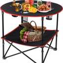 Camping Table Portable Folding Camping Side Table for Outdoor Picnic, Beach, Games, Camp, & Patio Tables Folding with 4 Cup Holders & Carry Case for Travel & Storage, Premium 600D Canvas& Steel Frame