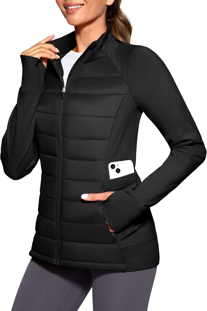 G Gradual Women's Running Fleece Lined Jackets 6 Pockets Lightweight Water Resistant Puffer Jacket for Hiking Travel (Black, S)