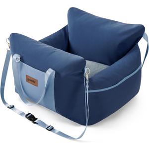 Dog Car Seat for Small to Medium Dogs - Waterproof Pet Booster Seat for Car with Clip-On Safety Leash, Travel Carrier for Puppy up to 25 lbs, Memory Foam Filling & Adjustable Buckles, Blue