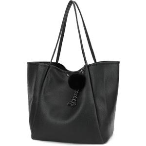 TANTOMI Tote Bag for Women Vegan Leather Purses and Handbags Ladies Waterproof Big Shoulder Bag for Travel (Black)