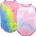 cyeollo 2 Pack Dog Shirts for Small Dogs Sun Protection Tie Dye T Shirt Stretchy Tank Top Vest Breathable Summer Dog Clothes, L