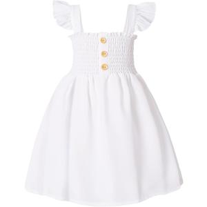 JEELLIGULAR Toddler Dress Ruffle Sleeveless Button Down Dress for Toddler Girl Dress Summer Beach Casual A-line Sundress (4-5T, White)
