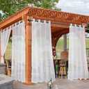 HolidayIdeas White Outdoor Sheer Curtains for Patio Waterproof, 4 Panels - 54 x 95 Inch - Light Filtering Voile Outside Curtains Grommet Drapes for Front Porch, Gazebo, Pergola, Backyard