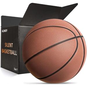 Silent Basketball Size 7 (29.5")  Grooved Airless Indoor Basketball for Quiet Dribbling and Indoor Training, Pro PU High Density Foam Ball  Real Feel Higher Bounce Quieter (Brown)