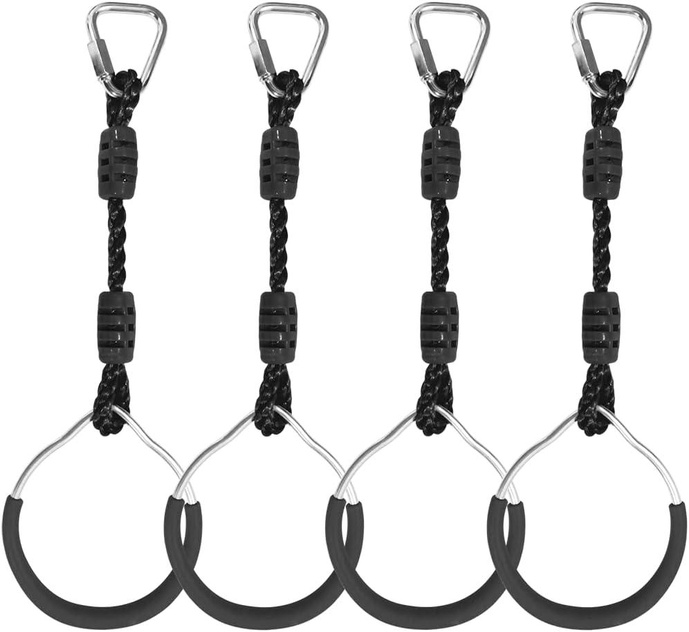 Hanging Ninja Gymnastic Ring Swing Monkey Bar Climbing Bar Jungle Fist For Outdoor Indoor Backyard Activities, 4 Pack Black Obstacle Course Rings Workout Playground Training Equipment Trapeze Play Set