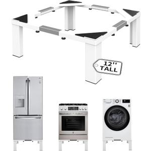 Heavy-Duty All Steel Laundry Pedestal, Full Size 12" Height Washing Machine Stand, Universal Adjustable Washer and Dryer Pedestals (White)