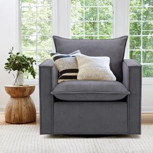 COLAMY Swivel Accent Chair, 34 Inches Wide Upholstered Arm Chair with Plump Back Pillow, Modern Sofa Living Room Chair for Bedroom, Corner, Reading, Grey