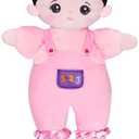 OUOZZZ Soft Baby Doll 10" - Asian Doll First Birthday Toys for 1 Year Old Girl, Ideal 1 Year Old Girl Gifts & Baby Girl Gifts, Snuggle Buddy for Infants Pink Straps Black Hair, B-bandeau Pants