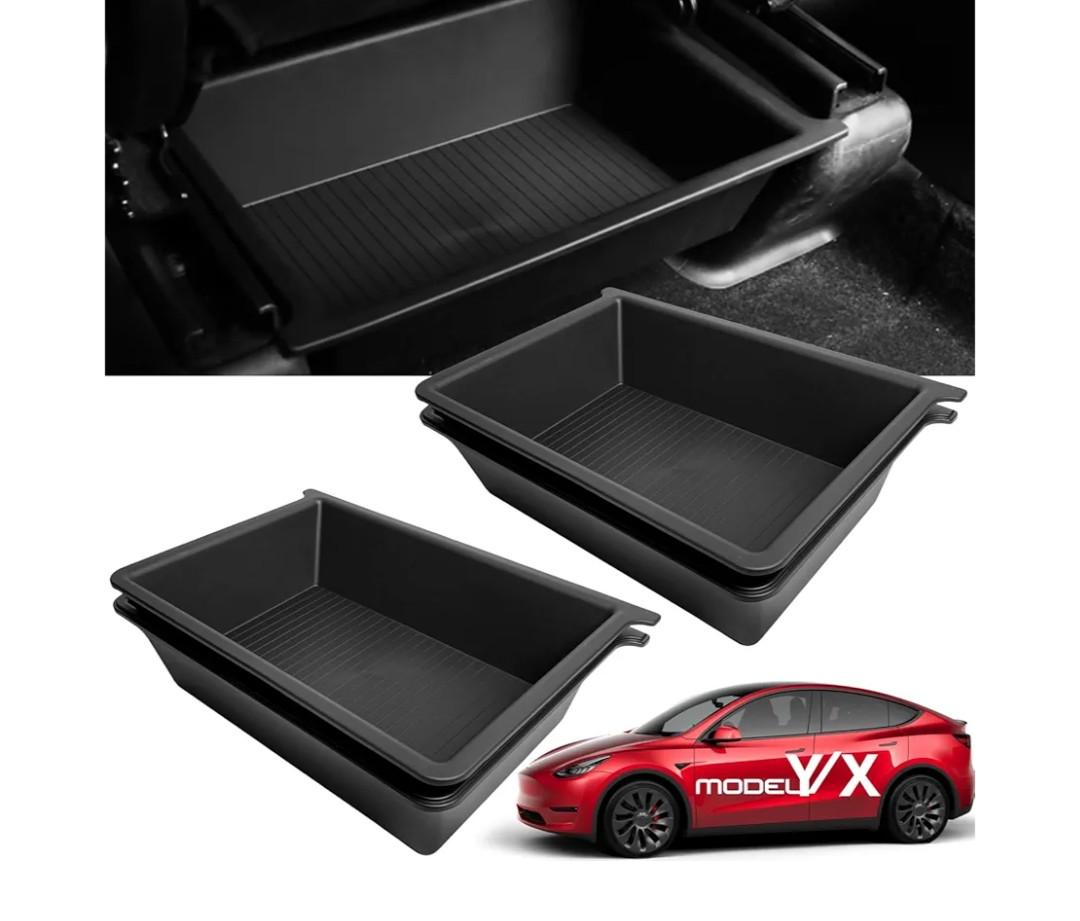 GEEDAR 2 Pack Tesla Model Y Under Seat Storage Box Organizer, Upgraded ABS + TPE Double Layer Hidden Storage Box, Washable Underseat Storage Organizer fit Tesla Model Y Accessories 20212024