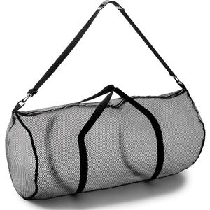 Champion Sports Mesh Duffle Bag with Zipper and Adjustable Shoulder Strap, 15 x 36 - Multipurpose, Oversized Gym Bag for Equipment, Sports Gear, Laundry - Breathable Mesh Scuba and Travel Bag (Black)