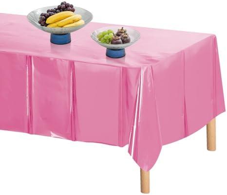 Pack of 3 Quhora Shiny Foil Disposable Plastic Tablecloths for Rectangle Tables - Pack of 2 | 54x108 inches - Perfect for Parties, Events, and Weddings, Indoor and Outdoor Use - Pink