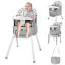 4 in 1 Portable Baby High Chair,Convertible Highchair for Babies & Toddlers-Foldable Infant Booster Seat,Carry Small Box,Dining Chair,Toddler High Chair with 5-Point Harness,Removable Tray-Grey (Grey)