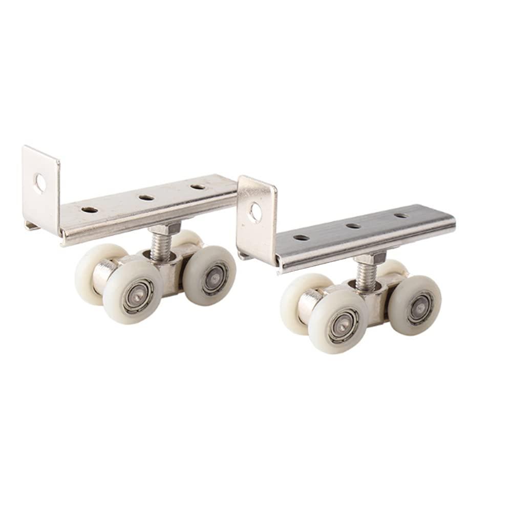 AWEN 2pcs 4-Wheel Metal Sliding Track Wheel Set Hanger Ball Bearing Pulley Kit for Wardrobe Closet Barn Door(Wheel 19mm/0.75")