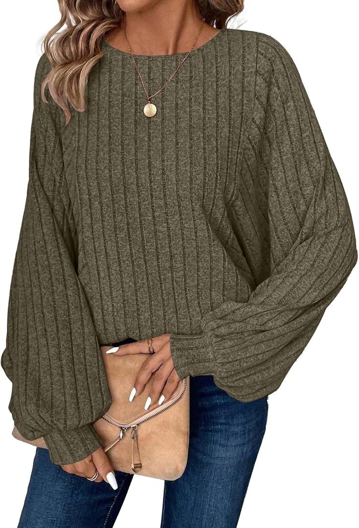 Long Sleeve Shirts for Women Fall Fashion 2025 Tunic Tops Dressy Casual Blouses Loose Knit Pullover Sweaters (Large)