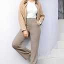 Bamans Womens Dress Pants Flare Leggings Work Office Pants Wide Leg Slacks High Waist Bootcut Business Trousers (Brown, L)