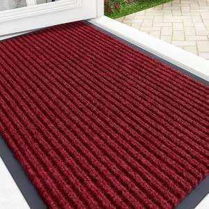 Olanly front door mat indoor outdoor entrance water proof heavy duty door mat fad resistant low profile easy clean patio porch welcome floor mat for entryway 33x21 red wine