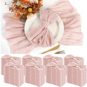 100 Pieces Cloth Napkins Pink Dinner Cheesecloth Napkins for Wedding,Wrinkled Cloth Napkins Bulk for Home Party Rustic Table Decoration, 17 x 17 Inch