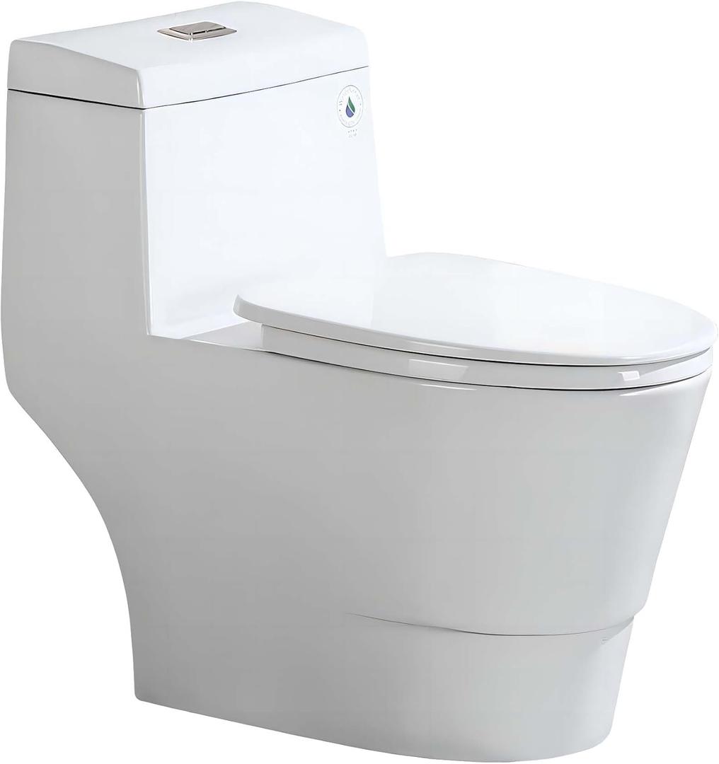 WOODBRIDGEE One Piece Toilet with Soft Closing Seat, Chair Height, 1.28 GPF Dual, Water Sensed, 1000 Gram MaP Flushing Score Toilet with Brushed Nickel, White,B0940-F-BN