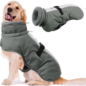 Queenmore Dog Cold Weather Coats, Fleece Collar Pet Apparel for Cold Weather, Dog Snowsuit, Cozy Winter Dogs Jackets Winter with Quick Release, Grey, XXL