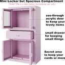 Mini Cabinet for Desk, Cute Small Locker for Girls, Metal Desktop Organizer with Drawer, Mini Cabinet for Miniature Display, Accessories Organizer for Desktop, Pink