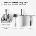 OVENTE 5pcs Scrub Brush Set with Wiper & Dustpan, Scrubbing Brushes for Household Use with Ergonomic Handle & Stiff Bristles Ideal for Cleaning Kitchen, Bathroom, Dishes, Tiles & Sink, White CTB018WGY