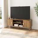 Smuxee Walnut TV Stand with Line Groove Design, 47.2" Mid Century Modern TV Media Console for TVs up to 55", TV Cabinet with Adjustable Shelf & 2 Cabinets for Living Room