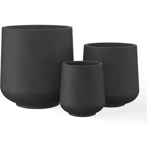 Kante 15.3"+11.6"+8.2" Dia Round Concrete Planter, Large Outdoor Indoor Planter Pots Containers with Drainage Holes and Rubber Plug for Home Garden Patio, Black, Set of 3: 15.3" + 11.6" + 8.2" D