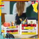 Weysat 2 Pcs Desk Organizer Wooden Multi-functional Crayon Printed Desktop Storage Accessories for Back to School Classroom Dorm Teacher Office Desk Pencil Pen Holder File Folder Organizer Supplies