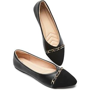 BABUDOG Women's Black Flats Shoes,White Dress Shoes for Women,Crimping Faux Suede Ballet Flats Comfortable, US 7.5