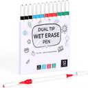 Dual Tip Wet Erase Markers, Low Odor & Easy Clean, 4 Color 12 Pcs for Whiteboards, Glass, Home Office  Ideal for Teachers, Students, Creatives