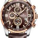 NAVIFORCE Sport Watches for Men Analog Quartz Chronograph Leather Strap Wrist Watch (Coffee)