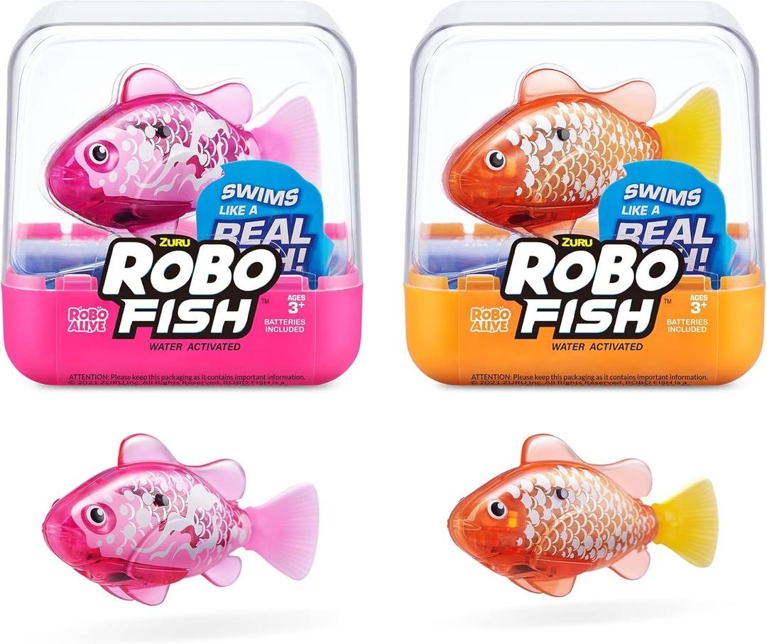 Robo Alive Robo Fish Robotic Swimming Fish (Pink + Golden) by ZURU Water Activated, Changes Color, Comes with Batteries, Series 3 (2 Piece Set)