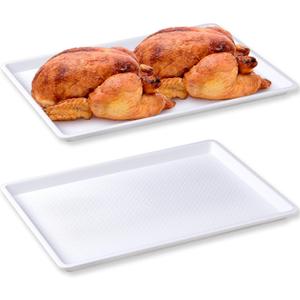 2 Pcs 18 x 26 Inch Large White Plastic Tray Rectangular Plastic Serving Trays Decorative Party Platters Large Fast Food Platters for Kitchen Restaurant Buffet