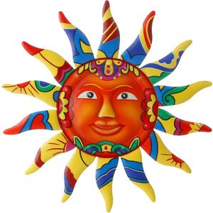 VEWOGARDEN 12.7 Inches Metal Sun Wall Art Decor Hanging for Indoor Outdoor Home Garden Christmas Gifts Colorful Sun Face Sculptures & Statues Yellow