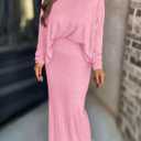 PRETTYGARDEN Women's Fall 2026 Two Piece Matching Skirt Sets Long Sleeve Tops Maxi Long Slit Bodycon Skirts Vacation Outfits (Pink, XL)