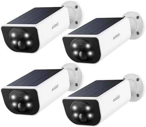 AOQEE Cameras for Home Security-2K Wireless Security Camera Outdoor with AI Motion Detection & Siren, Non-Stop Solar Powered Charging, Color Night Vision, SD/ Cloud Storage, Waterproof, S1 4P